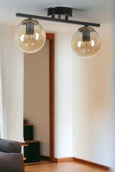 Lumexx YENİ CAN 2 Lİ SİYAH BAL CAMLI AVİZE ürün görseli