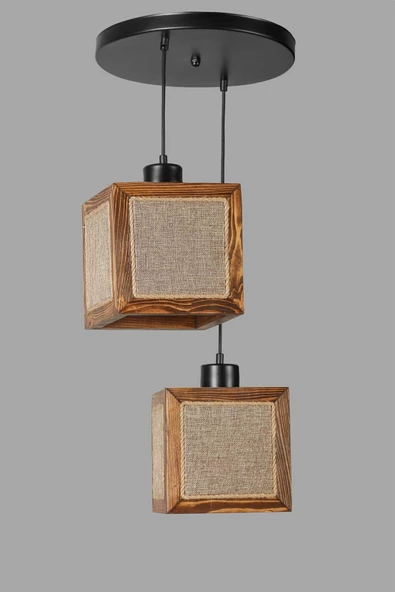 Lumexx KUMSAL 2 Lİ TEPSİLİ CEVİZ HASIR AVİZE - Resim 2