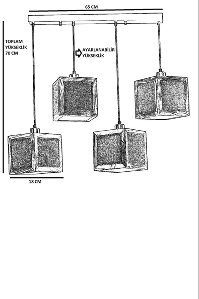 Lumexx KUMSAL 4 LÜ SIRALI CEVİZ RATTAN AVİZE - Resim 5