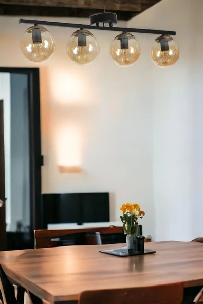 Lumexx YENİ CAN 4 LÜ SİYAH BAL CAMLI AVİZE