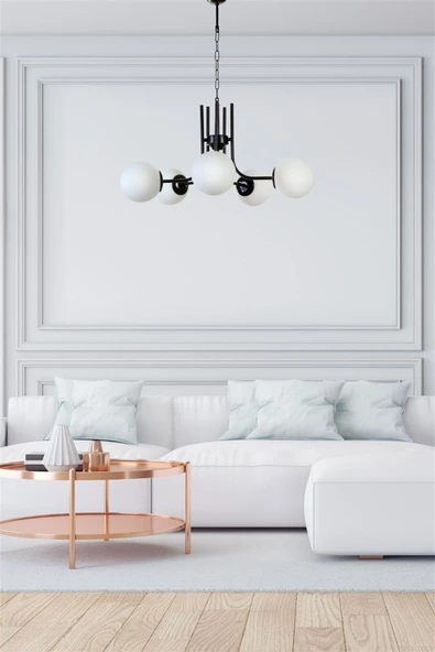 Lumexx NEVADA 5 Lİ SİYAH BEYAZ CAMLI AVİZE ürün görseli