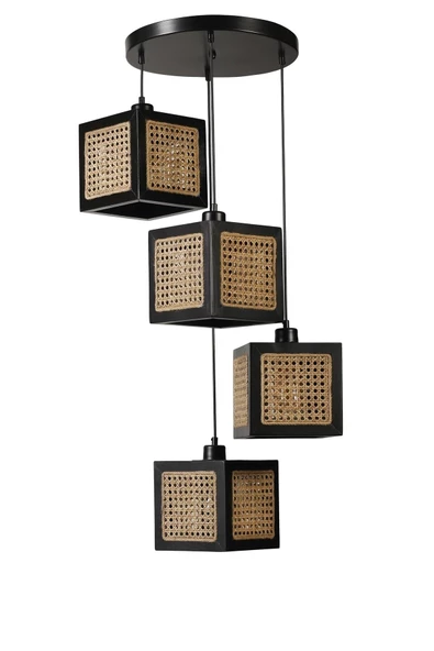 Lumexx KUMSAL 4 LÜ TEPSİLİ SİYAH RATTAN AVİZE - Resim 2