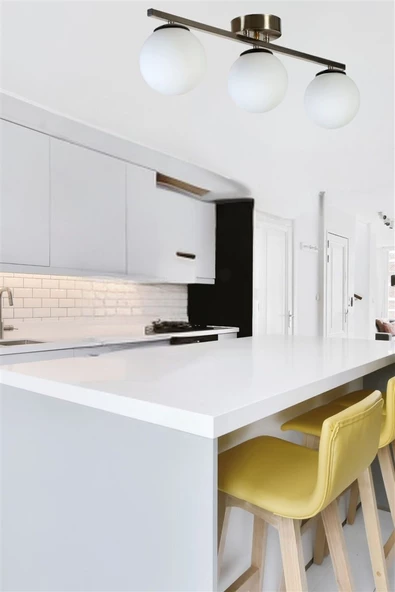 Lumexx YENİ CAN 3 LÜ MAT KROM BEYAZ CAMLI AVİZE - Resim 2