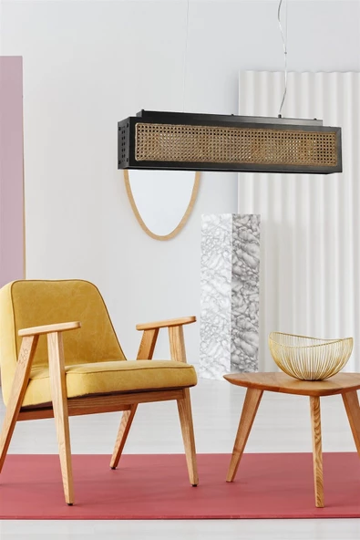 Lumexx KUMSAL DİKDÖRTGEN SİYAH RATTAN AVİZE - Resim 6