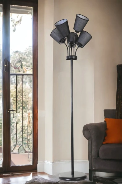 Lumexx GÜNEŞ 5 Lİ SİYAH HASIR SİYAH ABAJURLU LAMBADER - Resim 5