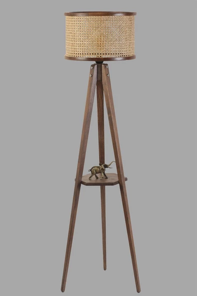 Lumexx GİZEM SEHPALI CEVİZ SİLİNDİR RATTAN ABAJURLU LAMBADER - Resim 5