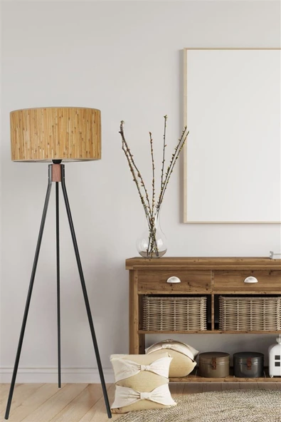 Lumexx FISCO TRİPOD SİYAH LAMBADER SİLİNDİR BAMBU 07 ABAJURLU - Resim 2