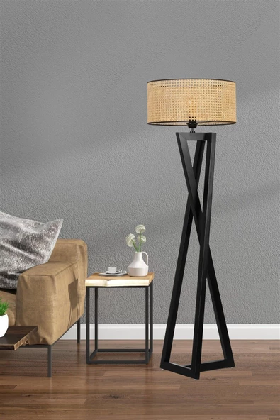 Lumexx MAÇKA SİYAH SİLİNDİR RATTAN ABAJURLU LAMBADER ürün görseli