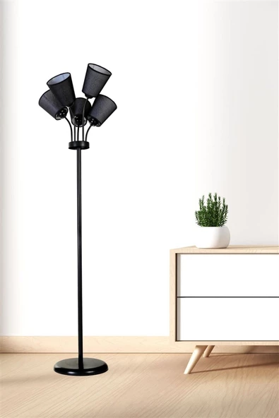 Lumexx GÜNEŞ 5 Lİ SİYAH HASIR SİYAH ABAJURLU LAMBADER - Resim 4