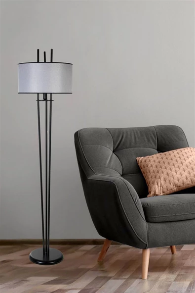 Lumexx BELEN SİYAH LAMBADER SİLİNDİR HASIR GRİ ABAJURLU - Resim 4