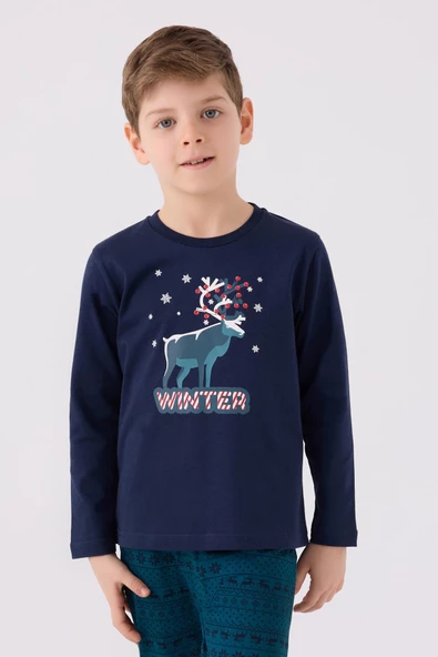 Arnetta 3165 Noel Garson Winter Erkek Çocuk Lacivert Uzun Kol Pijama Takım - 3