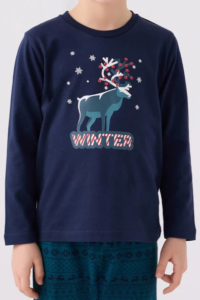 Arnetta 3165 Noel Garson Winter Erkek Çocuk Lacivert Uzun Kol Pijama Takım - 4