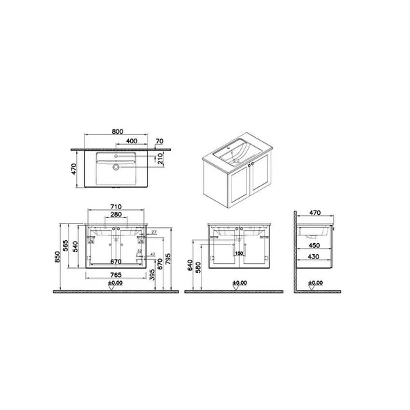Vitra Root Classic 80 cm Gri Kapaklı Banyo Dolabı Alt Modül Lavabo 68710 - Resim 2