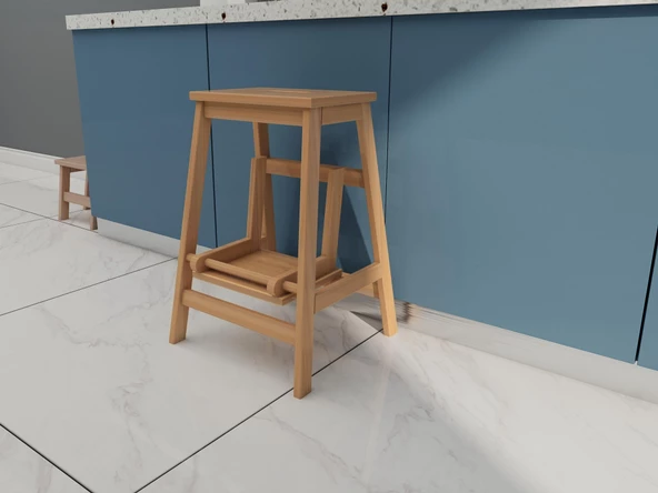 Ahşap Katlanabilir Basamaklı Tabure Meşe Renk - 5