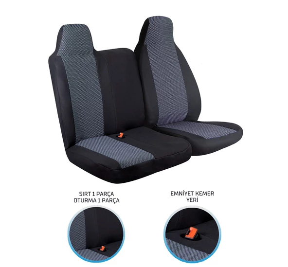 Hyundai H100 2+1 Ön Koltuk Kılıf Seti Füme - 3