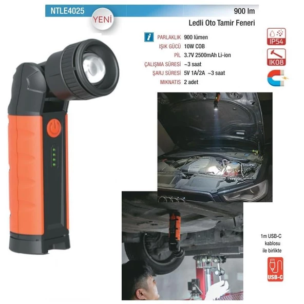 NTLights 900 Lümen Şarjlı Mıknatıslı Oto Tamir Feneri Led Lamba NTLE4025 - 2
