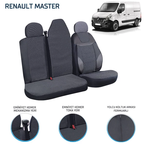 Renault Master 2+1 Ön Koltuk Kılıf Seti Siyah - 3