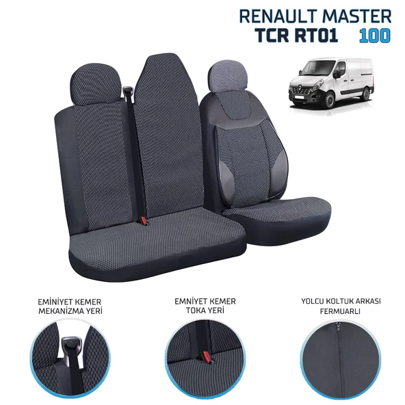 Renault Master 2+1 Ön Koltuk Kılıf Seti Siyah - 4