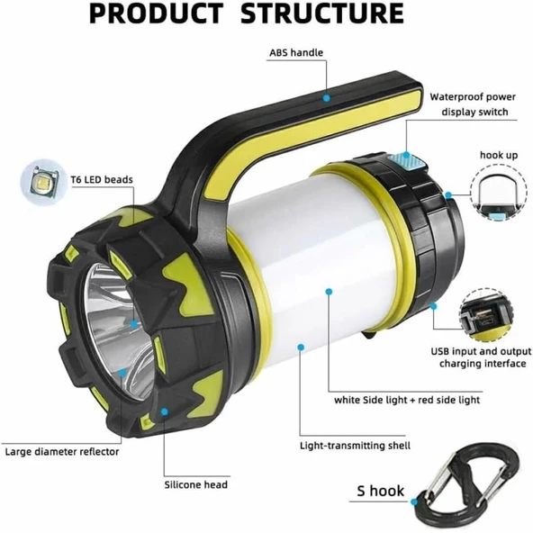 NTLights 350 Lümen 10W Şarjlı Ledli El Feneri Led Fener Kırmızı Selektörlü NTLS7048 - 4