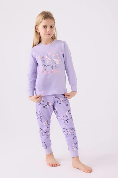 Roly Poly 3477 Princess Kız Çocuk Lila Uzun Kol Pijama Takım