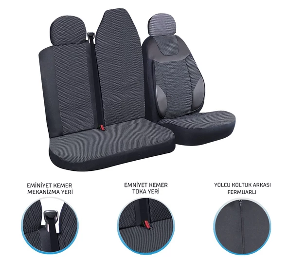 Renault Master 2+1 Ön Koltuk Kılıf Seti Siyah - 2