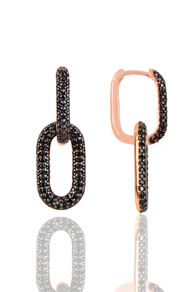 Gümüş rose siyah taşlı sallantılı trend küpe SGTL12113SIYAH ürün görseli 1