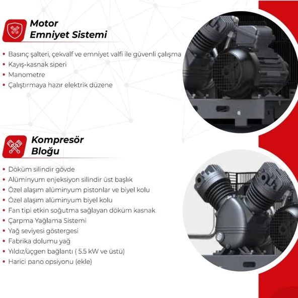 Dalgakıran 500 Lt. Kompresör 380V 4Kw/5,5Hp Tek Kademeli 7 Bar D5,5-500 - 2