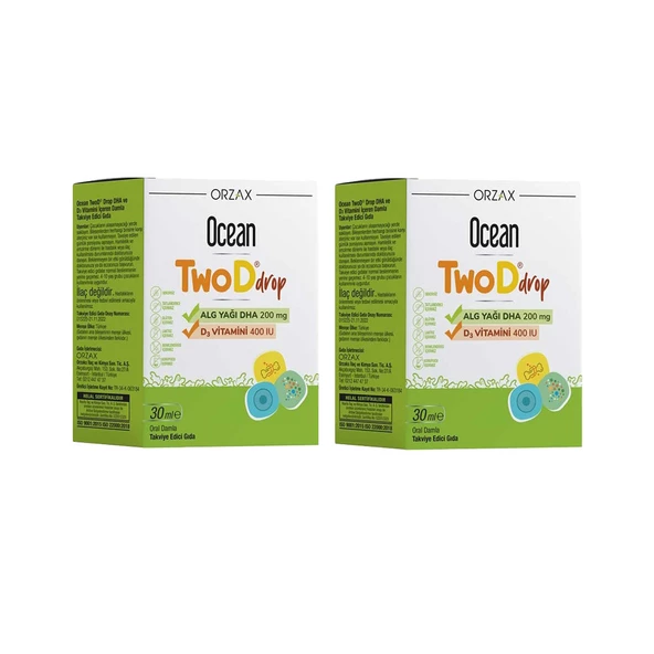 Ocean TwoDrop Alg Yağı DHA 200mg D3 Vitamini 400IU 2x30ml