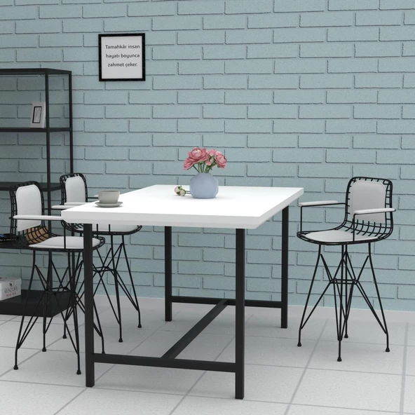 Knsz ufak boy tel bar sandalyesi 1 li uslu syhbyz kolçaklı sırt minderli 55 cm oturma yüksekliği mutfak bahçe cafe ofis - Resim 3