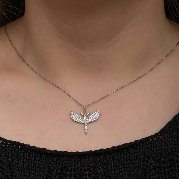 Himarry 925 Ayar Gümüş Baget Taşlı Mikail Kılıcı Kadın Kolye - Resim 2