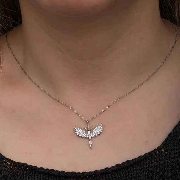 Himarry 925 Ayar Gümüş Baget Taşlı Mikail Kılıcı Kadın Kolye - Resim 5
