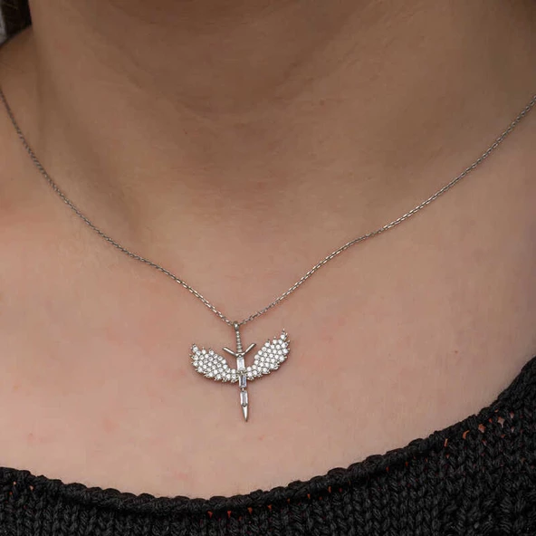 Himarry 925 Ayar Gümüş Baget Taşlı Mikail Kılıcı Kadın Kolye - Resim 4