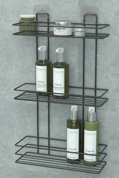 Yapışkanlı 3 katlı Banyo Rafı Duş Şampuanlık Duvar Düzenleyici Organizer - 8