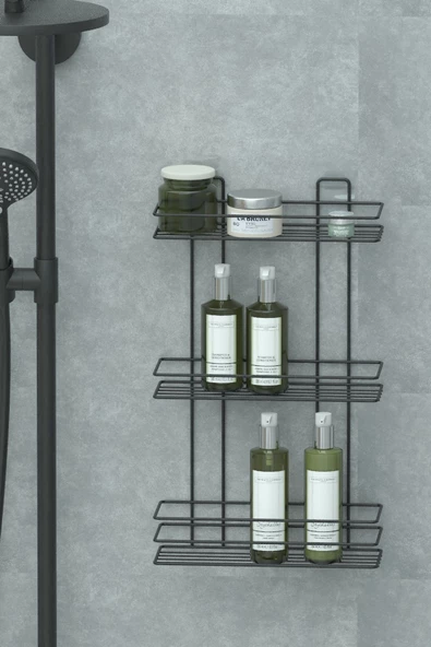 Yapışkanlı 3 katlı Banyo Rafı Duş Şampuanlık Duvar Düzenleyici Organizer - 5