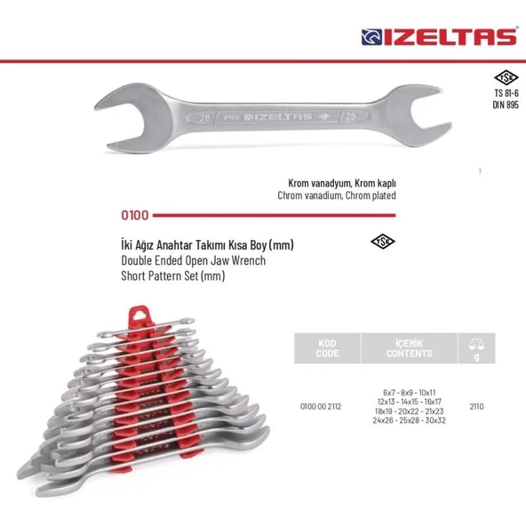İzeltaş 12 Parça Çatal İki Ağız Anahtar Takımı 6-32 mm Arası 0100 00 2112 - 2