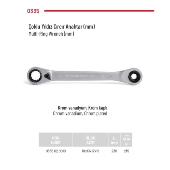 İzeltaş Çoklu Yıldız Cırcır Anahtar 10-13-17-19 mm 0335 02 0010 - 2