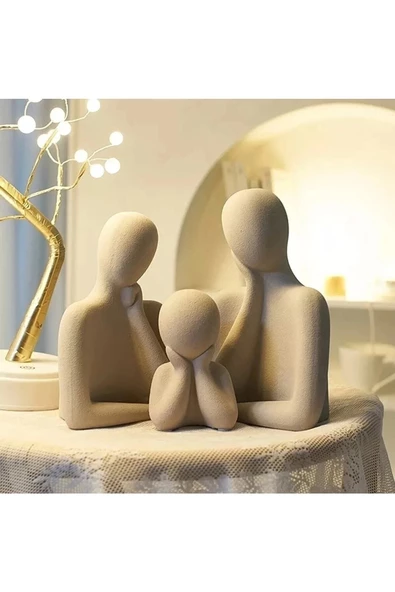 3 Kişilik Beton Heykel Obje Biblo Aile Beton Minimal Obje Biblo Aile - 3