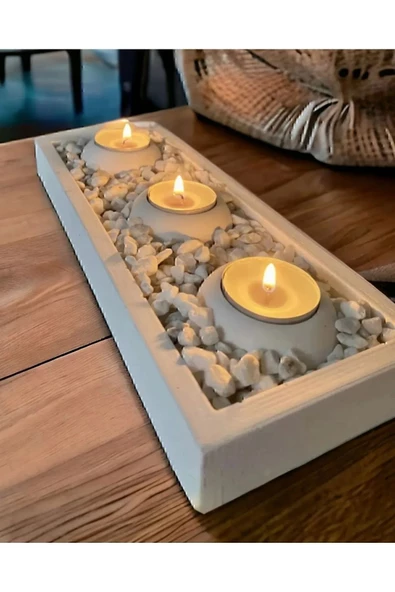 Beton Tepsili Tealight Mumluk Hediyelik Dekorasyon Seti(MUMLAR DAHİL DEĞİLDİR)