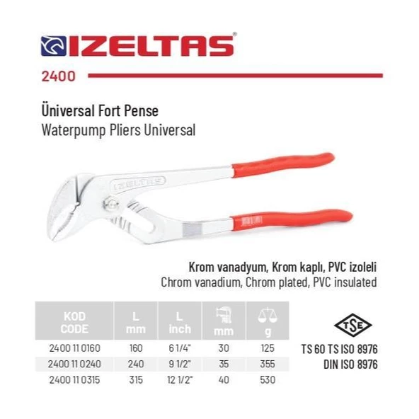 İzeltaş 240 mm Üniversal Fort Pense Papağan Pense 2400 11 0240 - 3