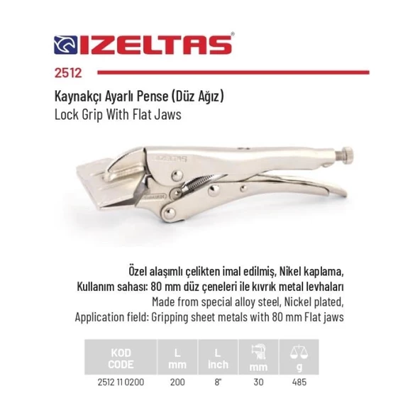 İzeltaş Kaynakçı Ayarlı Pense 200 mm 2512 11 0200 - 2
