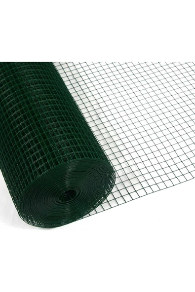 Yeşil PVC Kaplı Çit Teli - Puntalı Bahçe ve Kümes Teli, 1x25 Metre, Göz Aralığı 12x12 mm