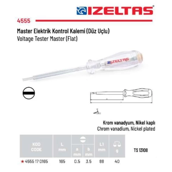 İzeltaş 165 mm. Master Kontrol Kalemi Düz Uçlu 4555 17 0165 - 2