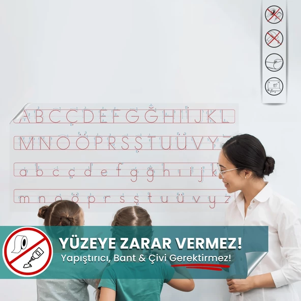 Harfli Kılavuz, Yeni Müfredata Uygun, Yeri Değiştirilebilir,Yapışkansız Tutunan Statik Akıllı Kağıt ürün görseli 1