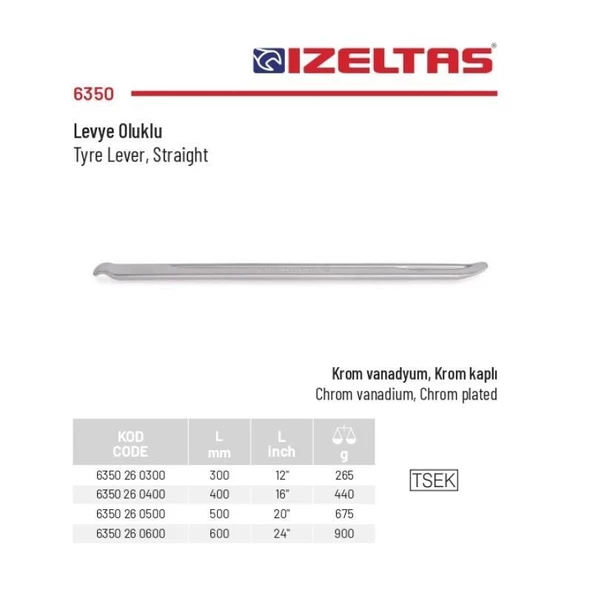 İzeltaş 500 mm. Levye Oluklu 6350 26 0500 - 2