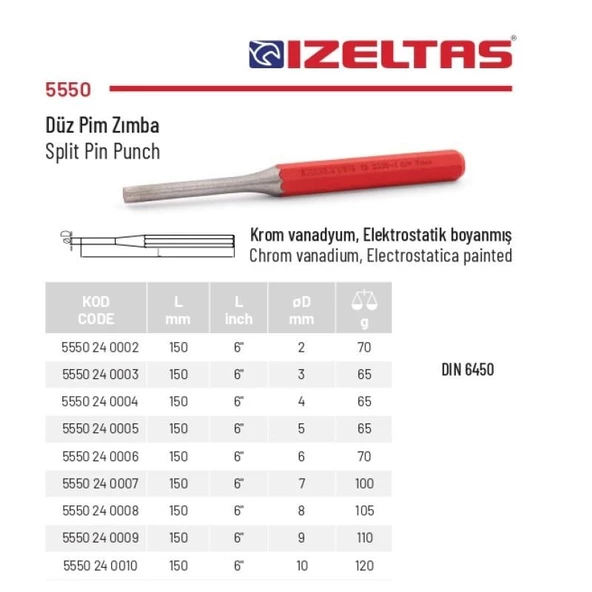 İzeltaş 2 mm. Düz Pim Zımba 5550 24 0002 - 2
