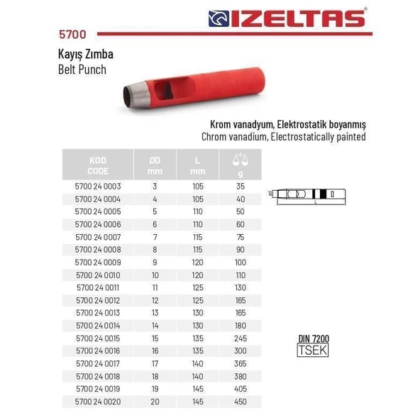 İzeltaş 16 mm. Kayış Zımba 5700 24 0016 - 2