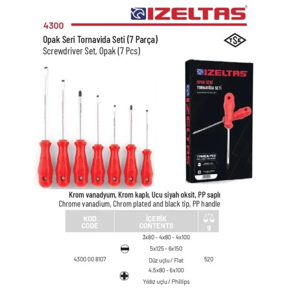 İzeltaş 7 Parça Opak Seri Tornavida Seti 4300 00 8107 - 2
