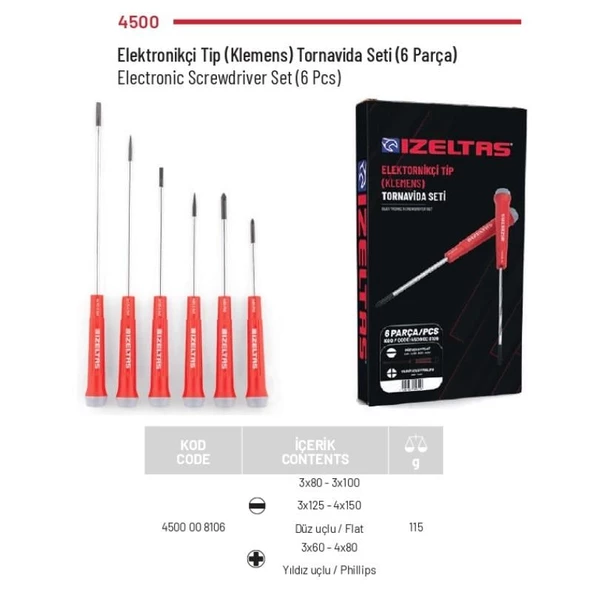 İzeltaş 6 Parça Klemens Tornavida Seti Elektronikçi Tip 4500 00 8106 - 2