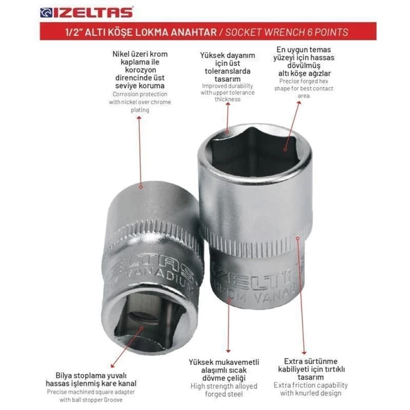 İzeltaş 16 mm. 1/2" Altıköşe Lokma Anahtar 1113 06 1016 - 2