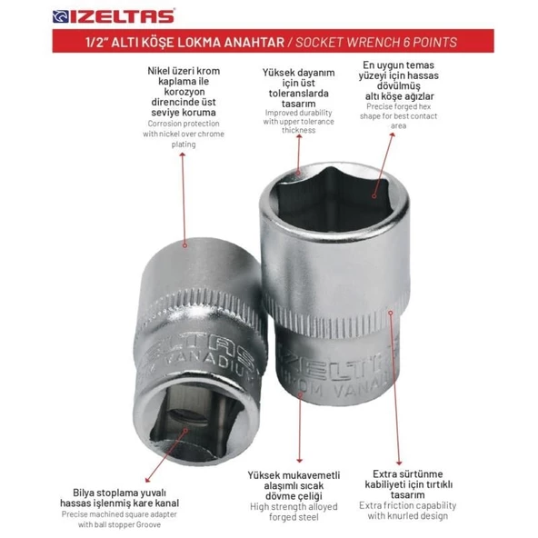 İzeltaş 11 mm. 1/2" Altıköşe Lokma Anahtar 1113 06 1011 - 2